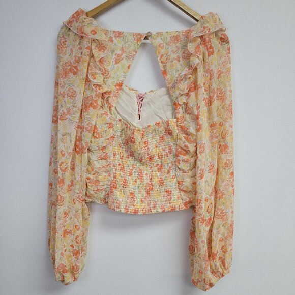 Free People Mabel Blouse Size Sm Floral Sheer Long Sleeve Coquette Boho Festival - Picture 3 of 12